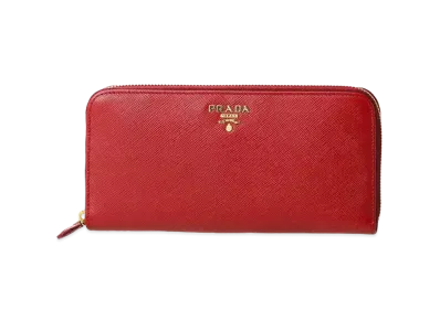PRADA Saffiano Metal Leather Wallet "Red"