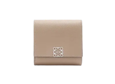 LOEWE Anagram Compact Flap Wallet In Pebble Grain Calfskin "Sand"