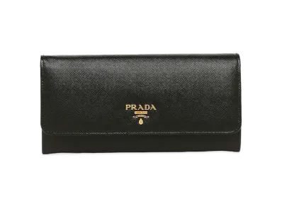 PRADA Saffiano Bicolor Long Wallet "Black/Pink"