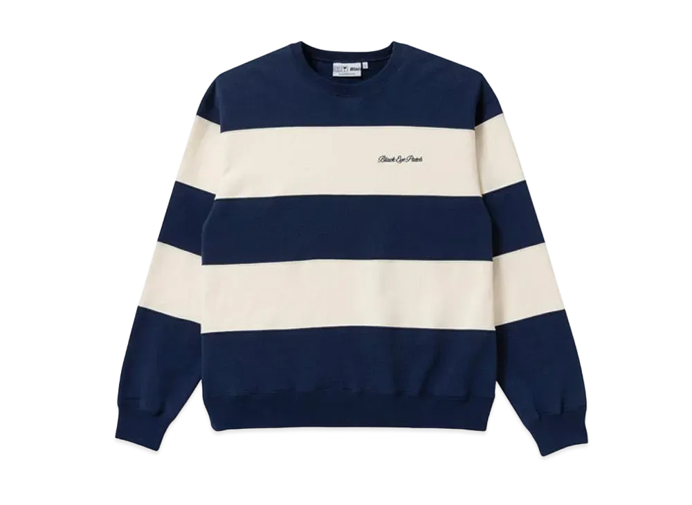BlackEyePatch ROYAL SCRIPT BORDERED CREW SWEAT "Navy/Off White"