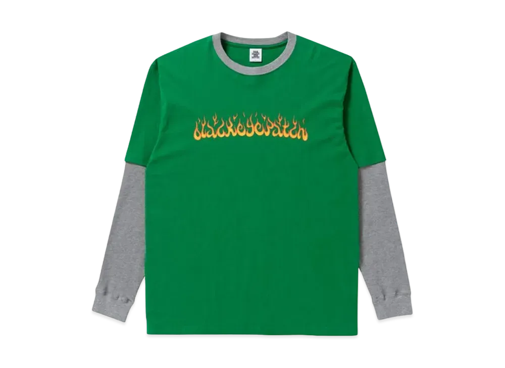 BlackEyePatch FLAMES LAYERED L/S TEE "Green"