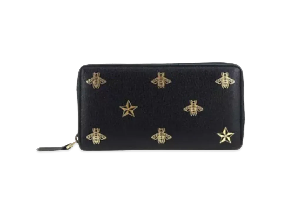 GUCCI Bee and Star Zip Around Wallet "Black"