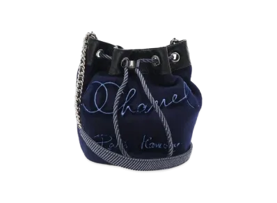 CHANEL Embroidery Drawstring Bag "Navy"