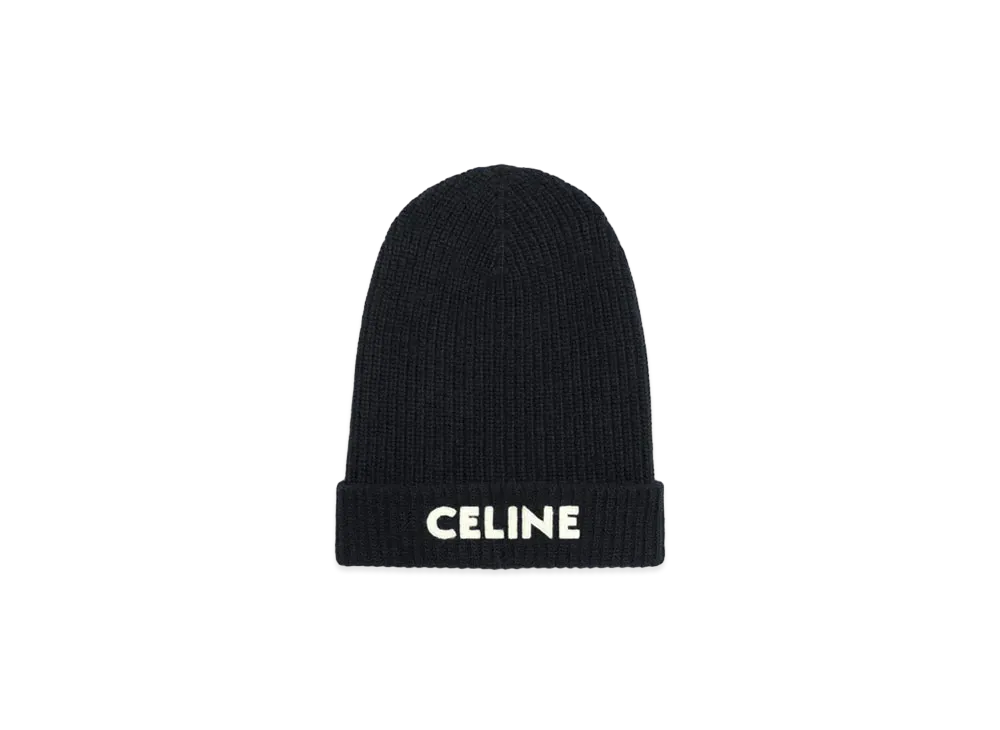 CELINE Embroidered Knit Wool Beanie "Black"