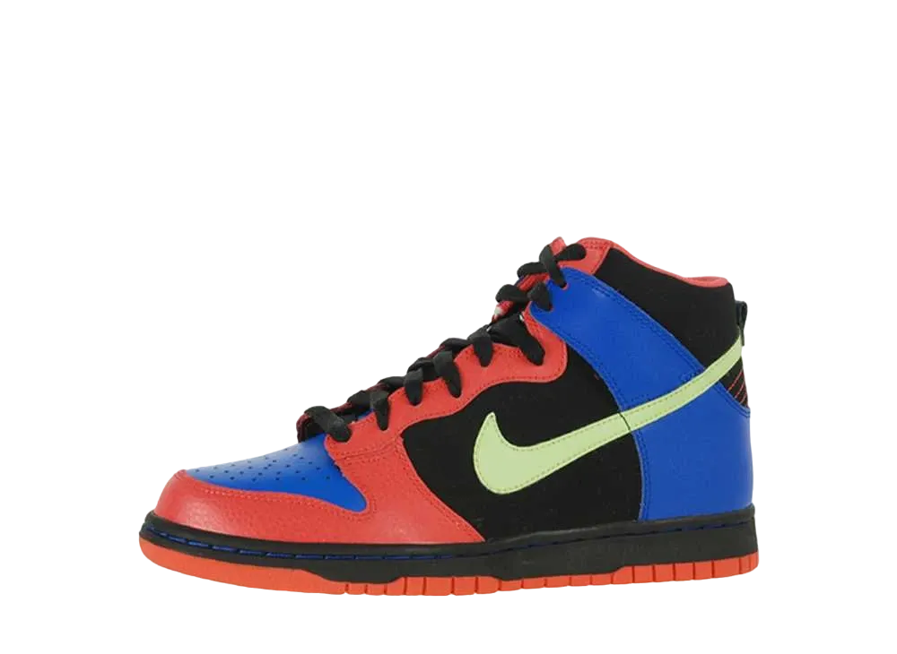 Nike GS Dunk High "Black/Volt Hot Red Signal Blue"