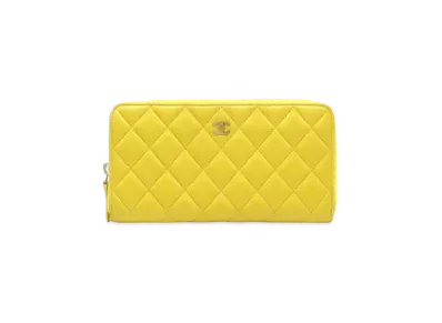 CHANEL Matelasse Zip Around Wallet "Yellow"