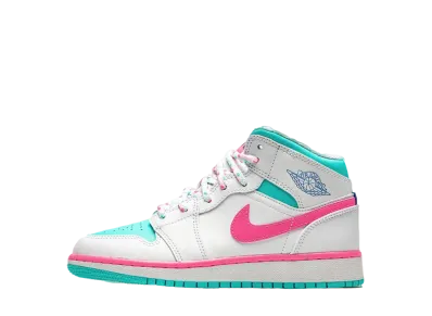 ナイキ GS エアジョーダン 1 ミッド "ホワイト ピンク グリーン ソア"