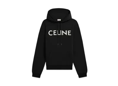 CELINE Logo Print Cotton Hoodie Sweatshirt "Black"