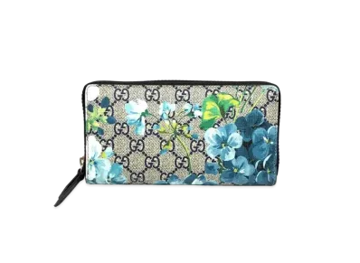GUCCI GG Blooms Supreme Zip Round Wallet "Blue"