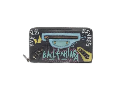 BALENCIAGA Classic Continental Graffiti Zip Around Wallet "Black/Multicolor"