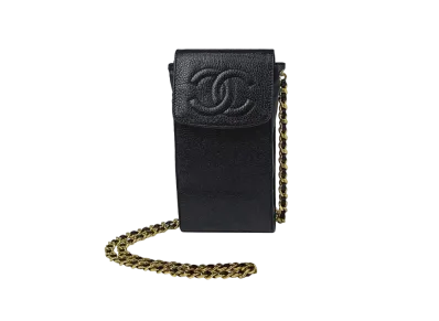 CHANEL Coco Mark Caviar Skin Chain Phone Case "Black"