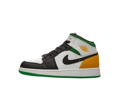 ナイキ GS エアジョーダン1 ミッド SE "ホワイトレーザーオレンジ ラッキーグリーン"