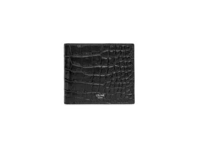 CELINE Bi-Fold Wallet With Coin In Crocodile Embossed Calfskin "Black"