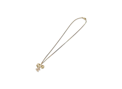 CHANEL Coco Mark Rhinestone Ribbon Necklace "Gold"