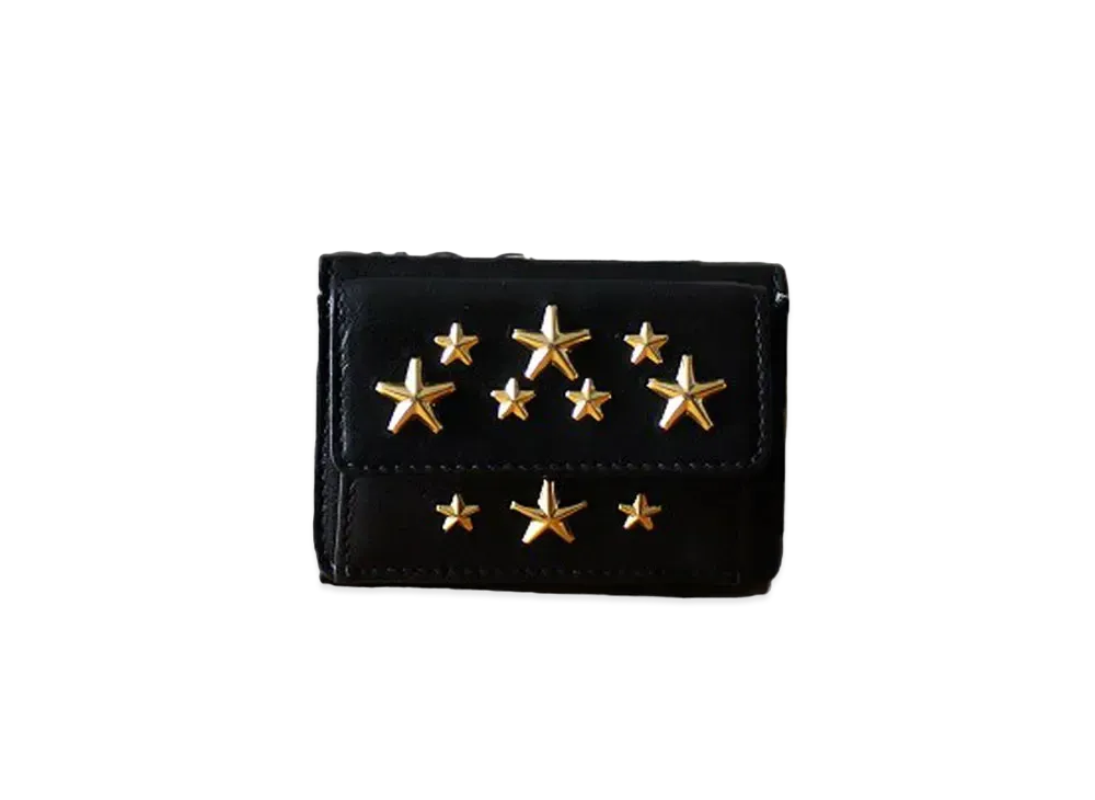 JIMMY CHOO NEMO Leather Small Wallet With Gold Star Studs "Black"