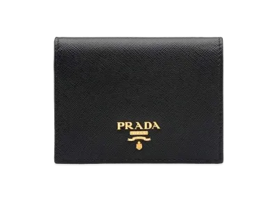 PRADA Small Saffiano Leather Wallet "Black/Pink"
