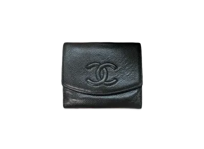 CHANEL Caviar Skin Coco Mark Wallet "Black"