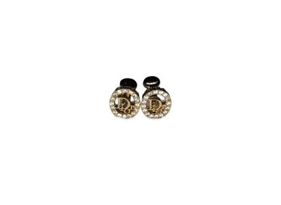 Dior Logo Circle Rhinestone Earrings "Gold"