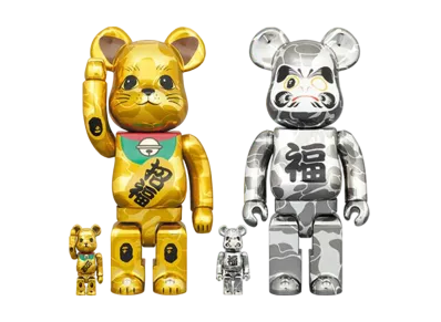 Bearbrick BAPE® Maneki Neko Gold Plate&Silver Plate 100% & 400% 4PCS SET