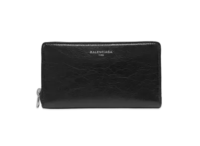BALENCIAGA Logo Round Zip Wallet "Black"