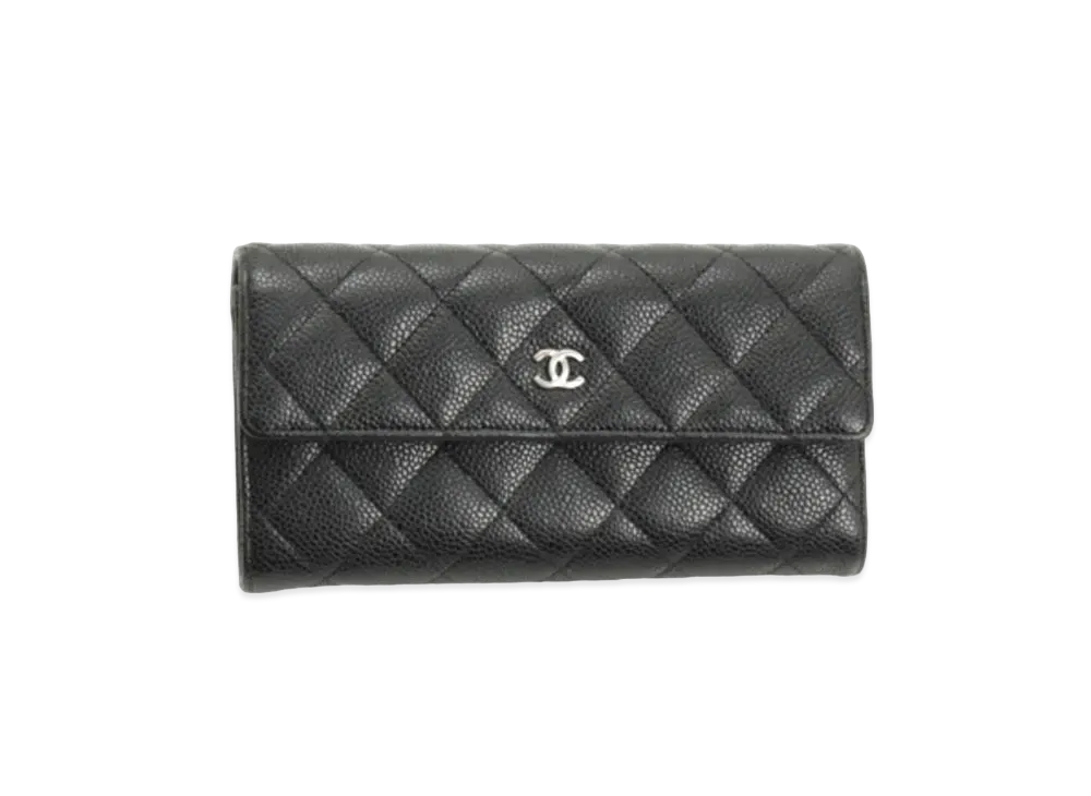 CHANEL Caviar Skin Matelasse Flap Long Wallet "Black"