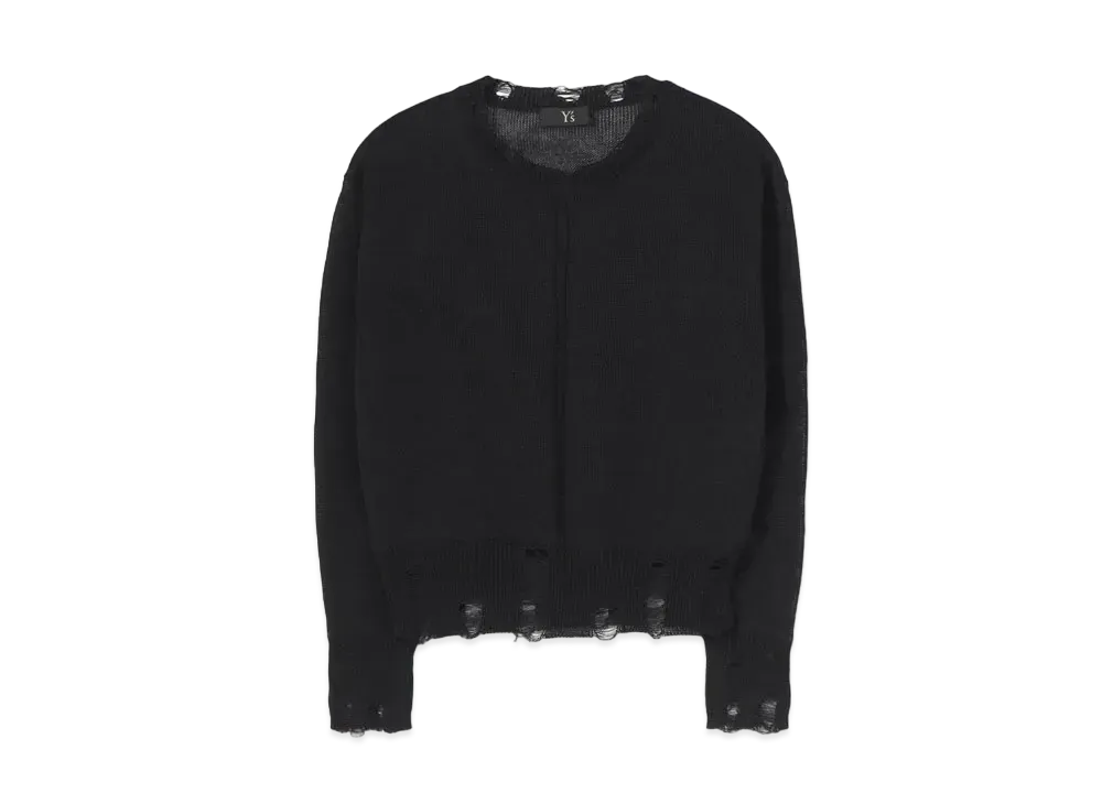 Yohji Yamamoto Y's COTTON POLYESTER WELT PLAIN STITCH CENTER LINE LONG SLEEVE PULLOVER "Black"