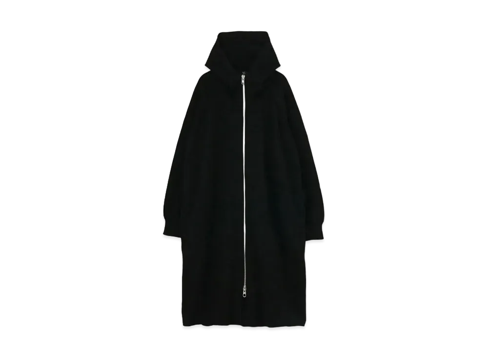 Yohji Yamamoto Y's POLYESTER/WOOL PLAIN STITCH LONG FOODIE COAT "Black"