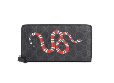 GUCCI Kingsnake Print GG Supreme Zip Around Wallet "Black"