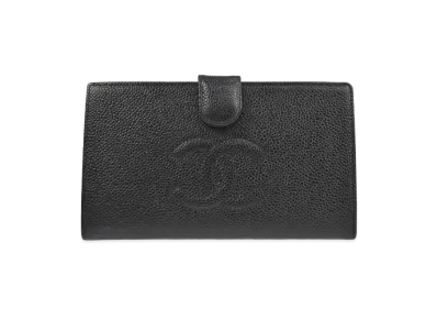 CHANEL Coco Mark Caviar Skin Long Wallet "Black"