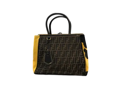 FENDI Zucca Unborn Calf Canvas 2Jours Bag "Brown/Yellow"