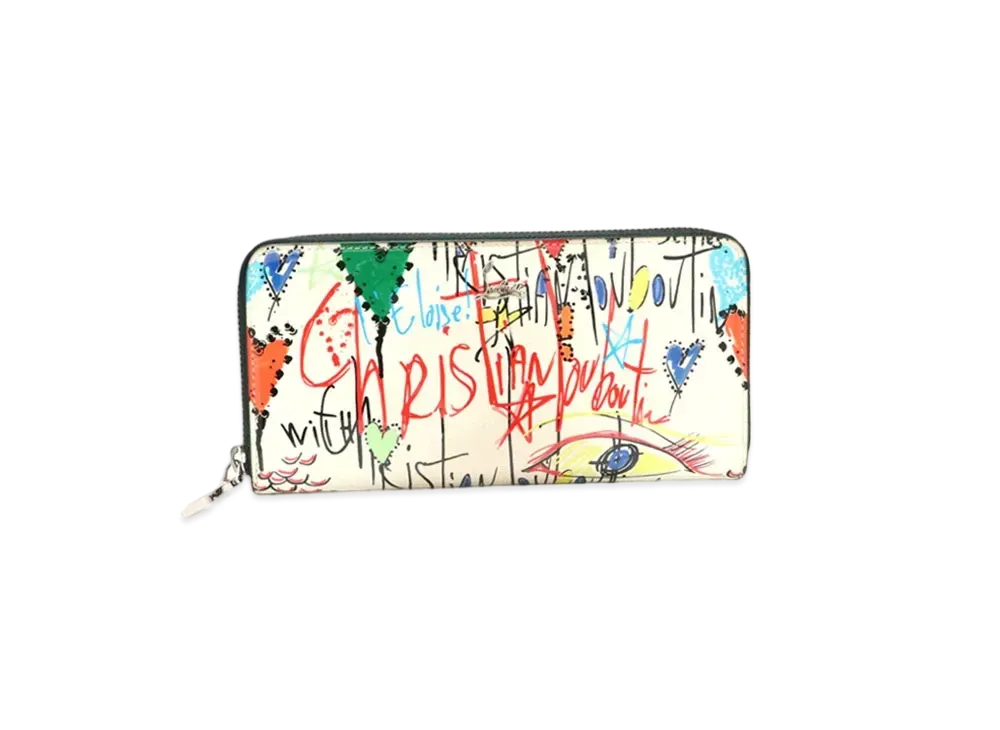 Christian Louboutin Loubitag Enamel Zip Around Wallet "White"