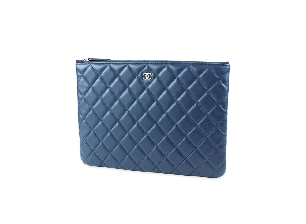 CHANEL Lambskin Matelasse Clutch Bag "Navy"