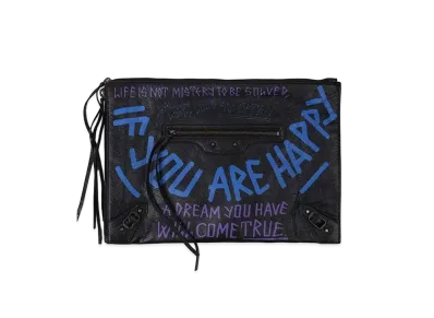 BALENCIAGA Classic Leather Graffiti Clutch Bag "Black"