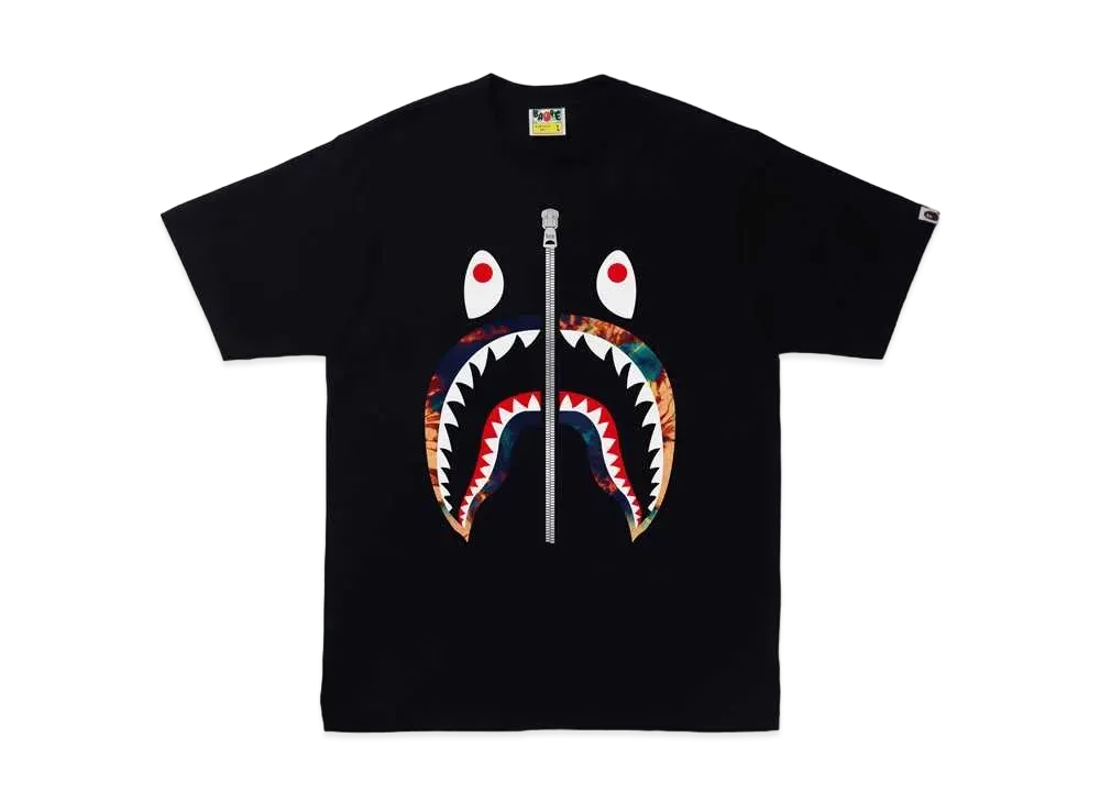 A BATHING APE TIE DYE SHARK TEE "Black Navy"