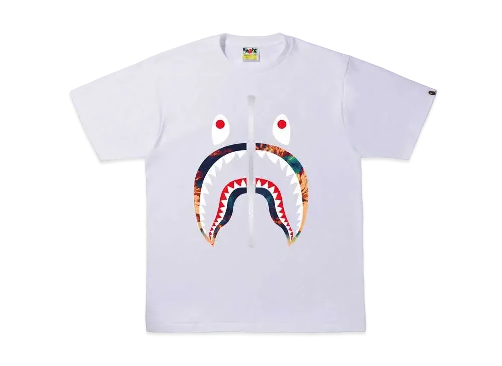 A BATHING APE TIE DYE SHARK TEE "White Navy"