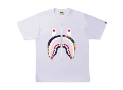 A BATHING APE TIE DYE SHARK TEE "White Navy"