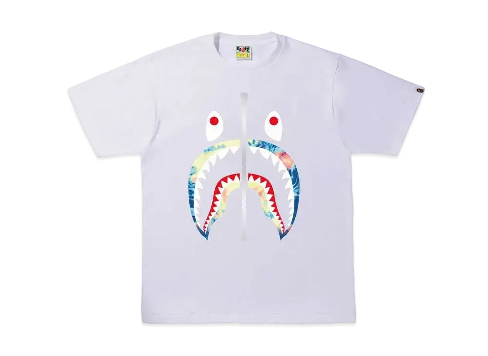 アベイシングエイプ タイ ダイ シャーク Tシャツ "ホワイト マルチ"