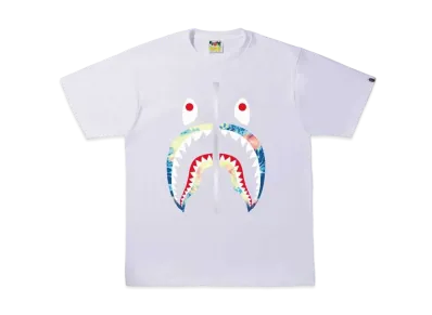 A BATHING APE TIE DYE SHARK TEE "White Multi"