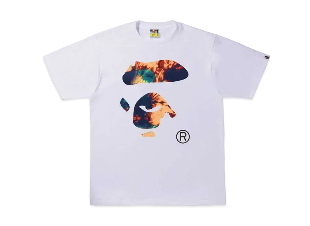 A BATHING APE TIE DYE APE FACE TEE "White Navy"