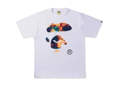 A BATHING APE TIE DYE APE FACE TEE "White Navy"