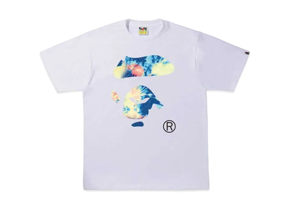 A BATHING APE TIE DYE APE FACE TEE "White Multi"
