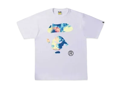 A BATHING APE TIE DYE APE FACE TEE "White Multi"