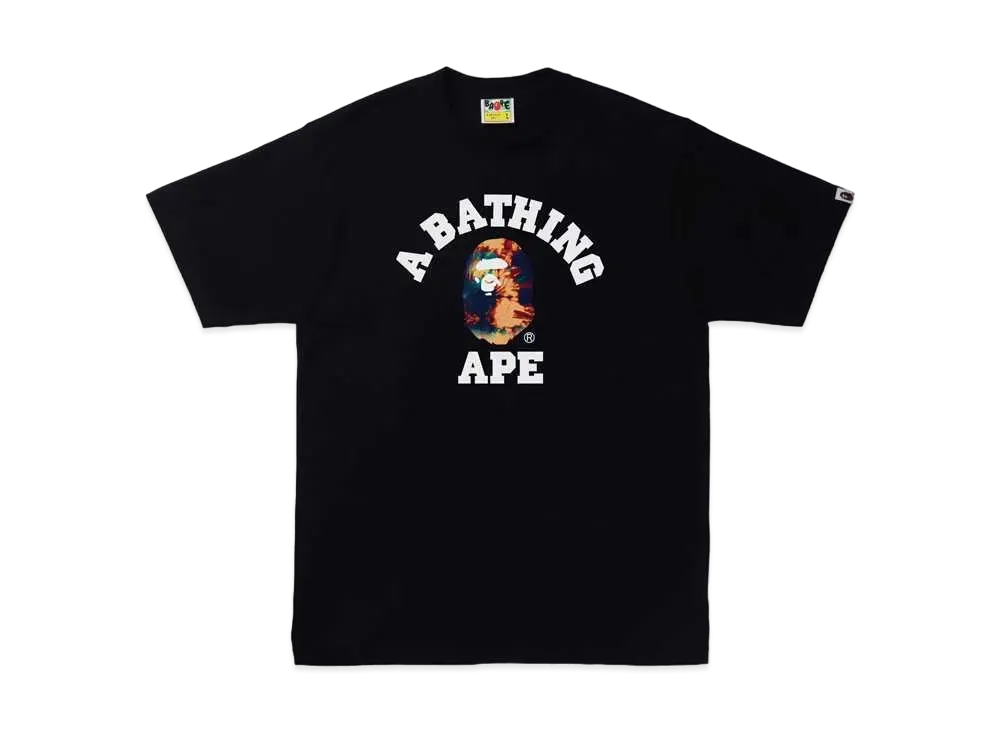 A BATHING APE TIE DYE COLLEGE TEE "Black Navy"