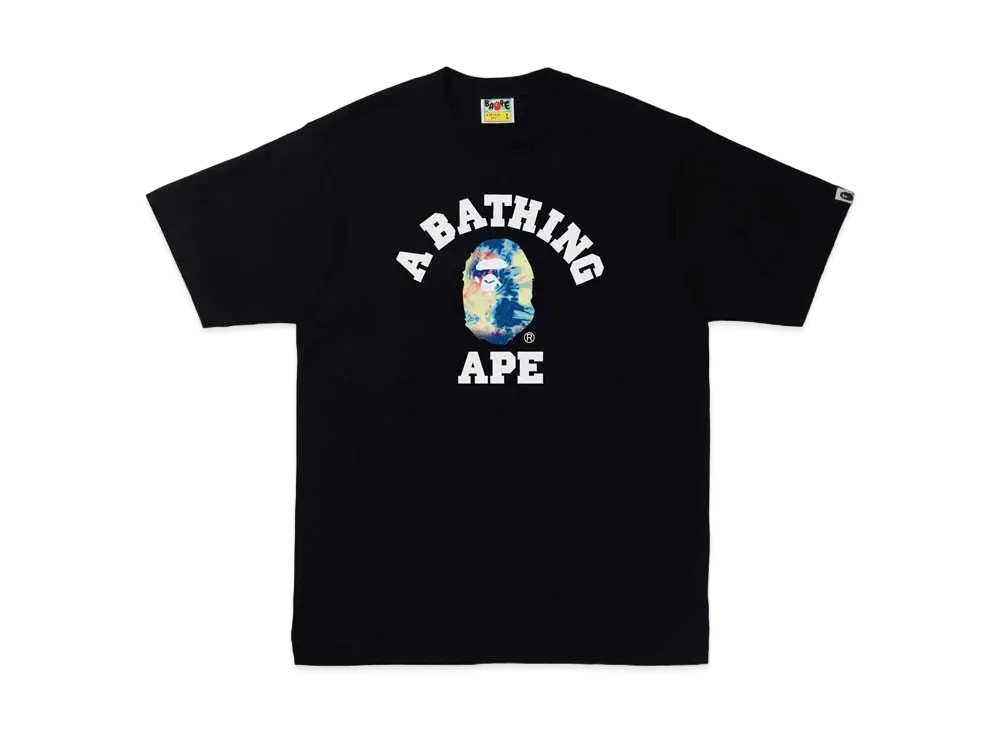 A BATHING APE TIE DYE COLLEGE TEE "Black Multi"