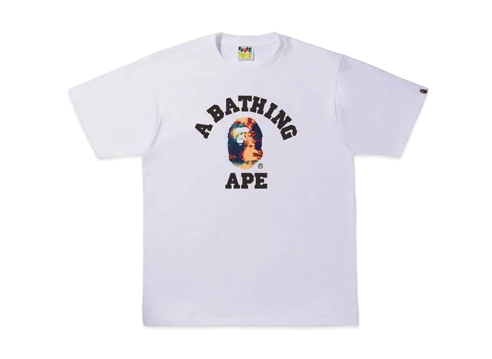 A BATHING APE TIE DYE COLLEGE TEE "White Navy"