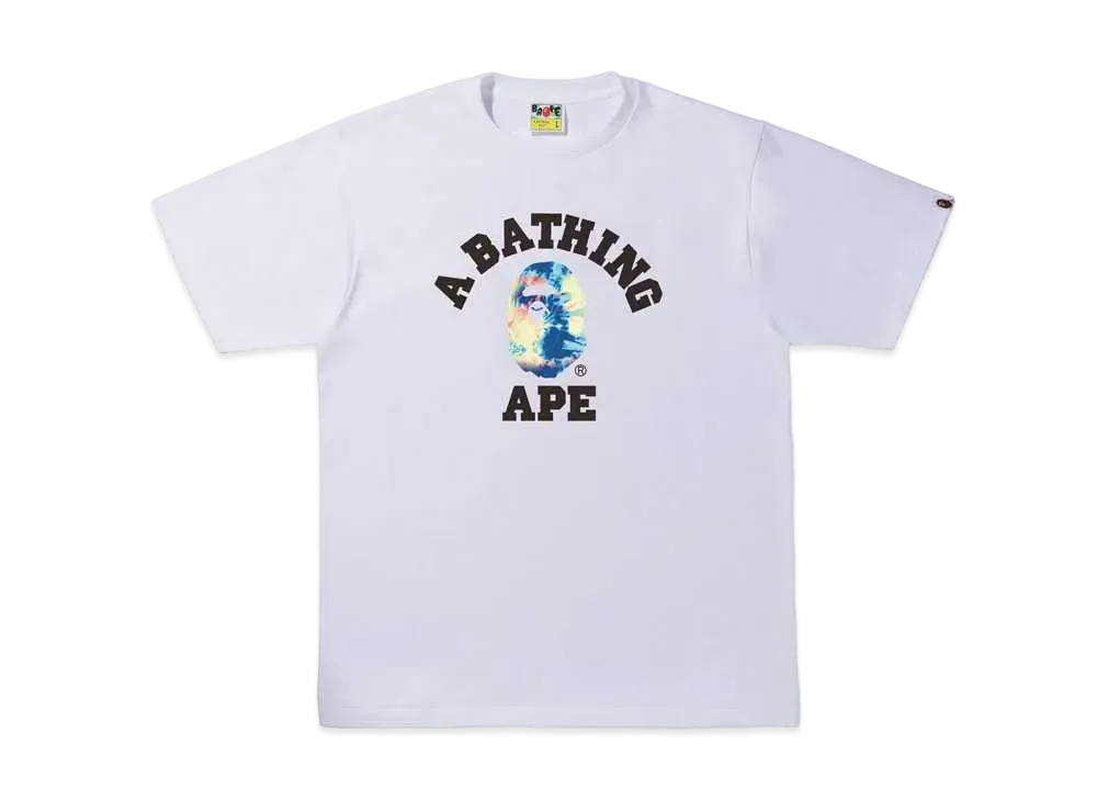 A BATHING APE TIE DYE COLLEGE TEE "White Multi"