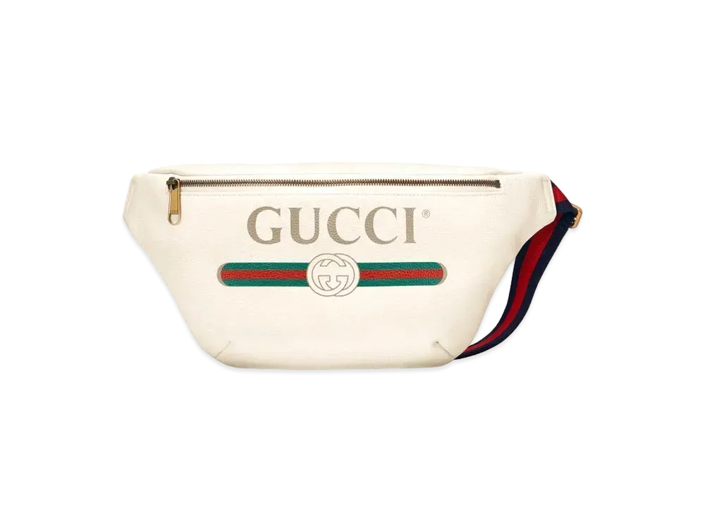 GUCCI Vintage Logo Print Leather Small Belt Bag "White"
