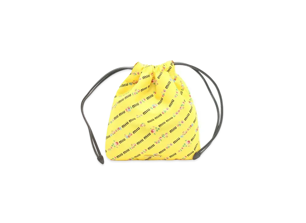 MIU MIU Flower Print Drawstring Purse "Yellow"