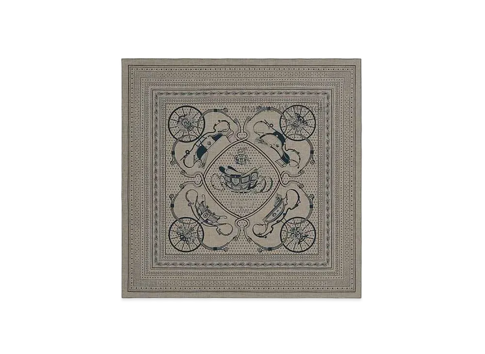 Hermes Springs Bandana Shawl Kashisil 140 "Etoupe/Marine"