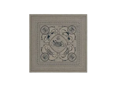 Hermes Springs Bandana Shawl Kashisil 140 "Etoupe/Marine"